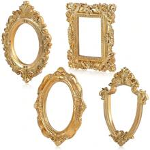 Vintage Gold Photo Frames Set 4 Pcs - Retro Resin Small Picture Frames For Photography Accessories And Home Decors Antique Style Tabletop And Wall Decoration - 金的 - 查看 1
