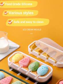 1pc Silicone Pudding/Ice Cream Mold - Cartoon Shaped (Animals, Fruits) Home Ice Cream Maker, Lightweight & Easy To Use, Essential For Summer - Multicolor - View 3