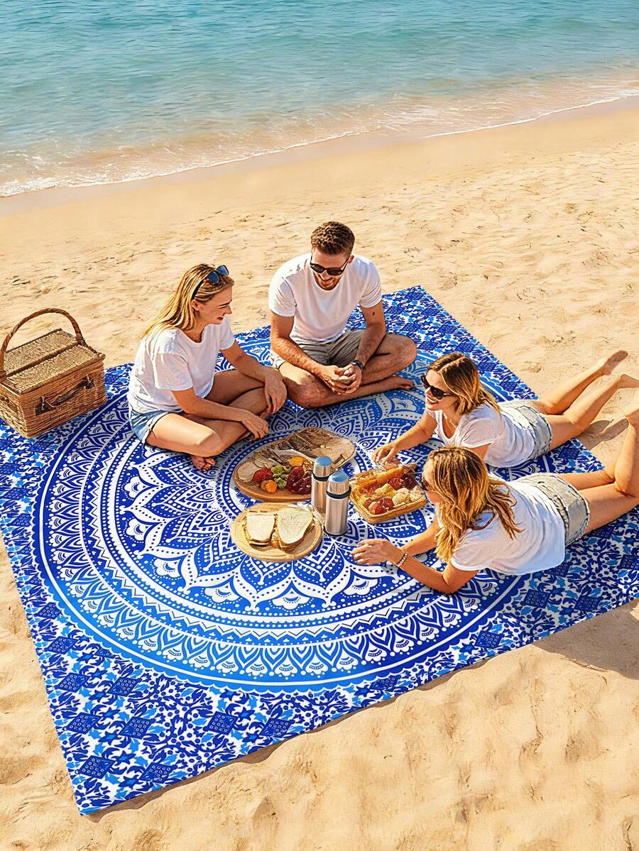 1pc New Outdoor Waterproof Anti-Sand Digital Printed Picnic Mat/Beach Towel, Fashionable And Fresh Pattern, Suitable For Camping And Picnics - Multicolor - View 1