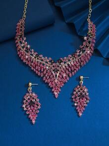 3件套几何不规则形状新娘女士时尚闪亮水晶项链套装，奢华珠宝套装，适合婚礼、高端宴会、高端晚礼服。 - 首飾套裝 - 查看 10