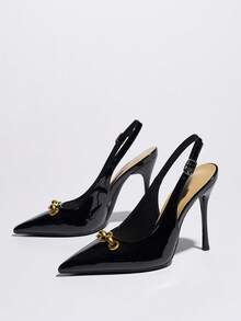 女士尖头细高跟凉鞋，配有踝带，适合通勤、日常穿着和派对场合。 - 黑色 - 查看 3