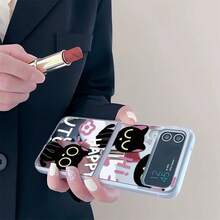快乐猫咪镜面折叠手机壳，适用于三星 Galaxy Z Flip3 5G/Galaxy Z Flip 4 5G/Galaxy Z Flip 5 5G/Galaxy Z Flip 6 5G/Galaxy Z Flip 7 5G，可爱折叠屏幕保护壳 - 彩色 - 查看 4