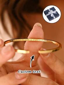 1pc Customizable Inspirational Engraved Bangle Bracelet, Minimalist Open Design Suitable For Daily Wear, Birthday, Anniversary, Mother's Day, Ramadan, Wedding Occasions, Comes With Gift Box - Multicolor 2 - View 2