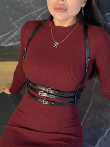 1件装女士时尚黑色束身胸衣腰带，性感胸衣式束身衣，适合日常穿着、万圣节、音乐节、派对装扮 - 黑色 - 查看 1