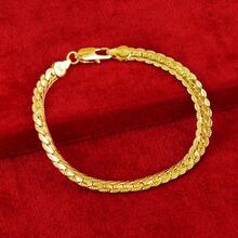 18K镀金5毫米18/19/20厘米扁平侧链手链，男女皆宜，适合婚礼、订婚等场合佩戴。 - 金色 - 查看 1