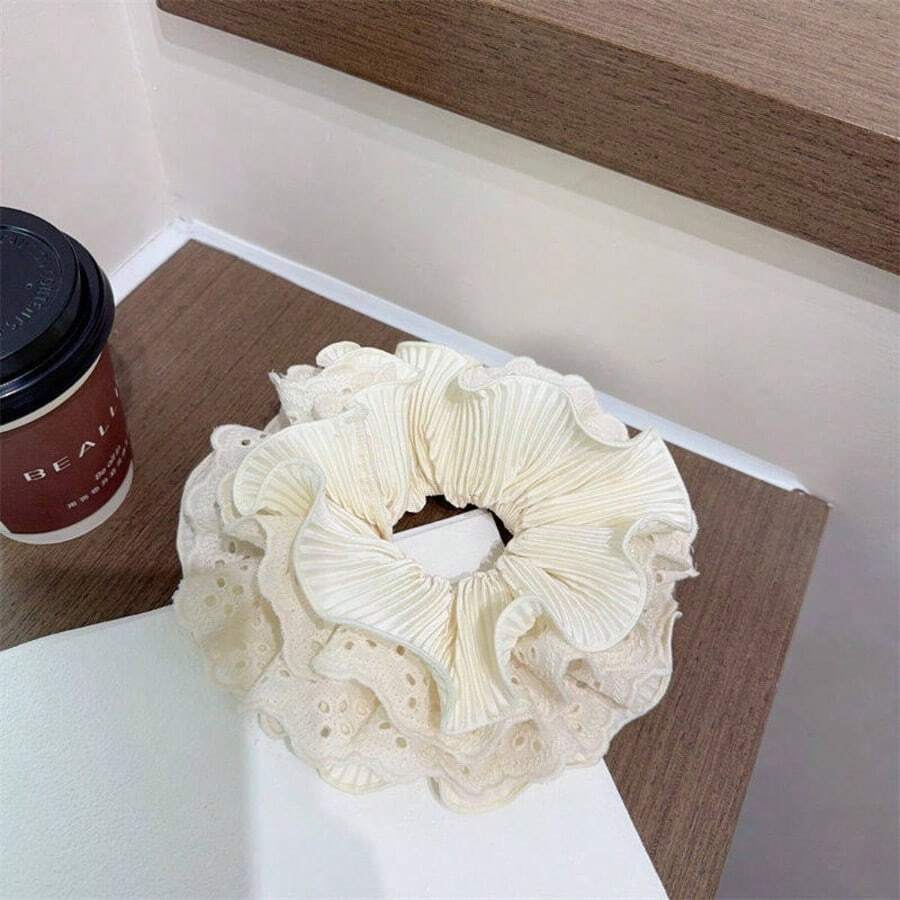 1件優雅蕾絲多層鏤空花朵髮圈，獨特設計，髮飾 - 米色 - 查看 1
