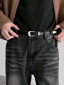1pc Men's Retro Niche Casual Leather Belt, Minimalist Design Suitable For Jeans, High-Quality Black Color For Daily Wear - Multicolor - View 2