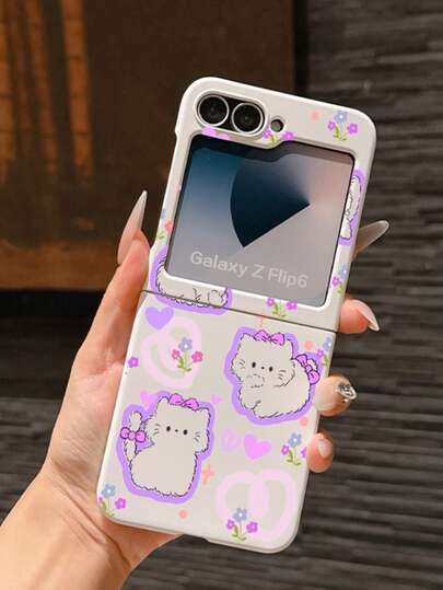 1pc Fashionable And Minimalist Skin Feel PC Material Cute And Minimalist Floral Cat Element Folding Phone Case, Can Protect And Prevent Falling For: SamsungGalaxy Zflip 3/Zflip 4/Zflip 5/Zflip 6/Zflip 7/ Razr 50 Ultra/ Razr 60 Ultra/ Razr 60/ Razr 50/Galaxy Z Flip7 FE