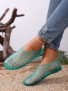 Dép xăng đan nữ bằng nhựa trong suốt, khoét rỗng, thoáng khí, thích hợp đi biển. - Màu xanh lam - Xem 2