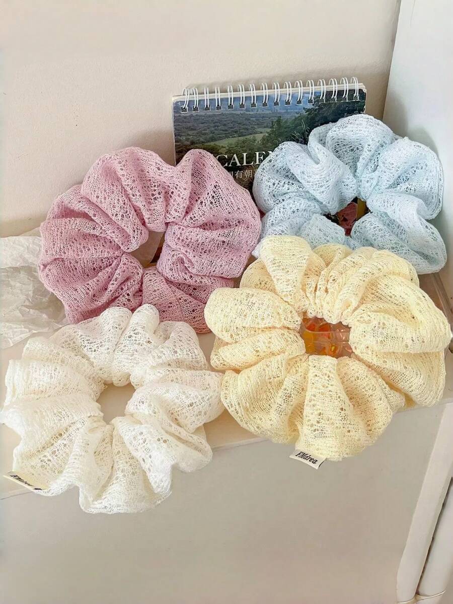 1pc Women's Gentle Minimalist Fabric Hollow Lace Scrunchie, Large Hair Tie Beauty Home Hair Accessories Ponytail Holders Hair Elastics Hair Rubber Bands Hair Rope Elastic Hair Tie - Multicolor - View 1