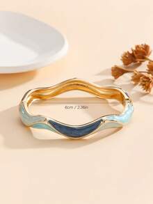 1件时尚新款镀金珐琅不对称造型手链，女士及女孩珠宝礼品 - 淺藍色 - 查看 5