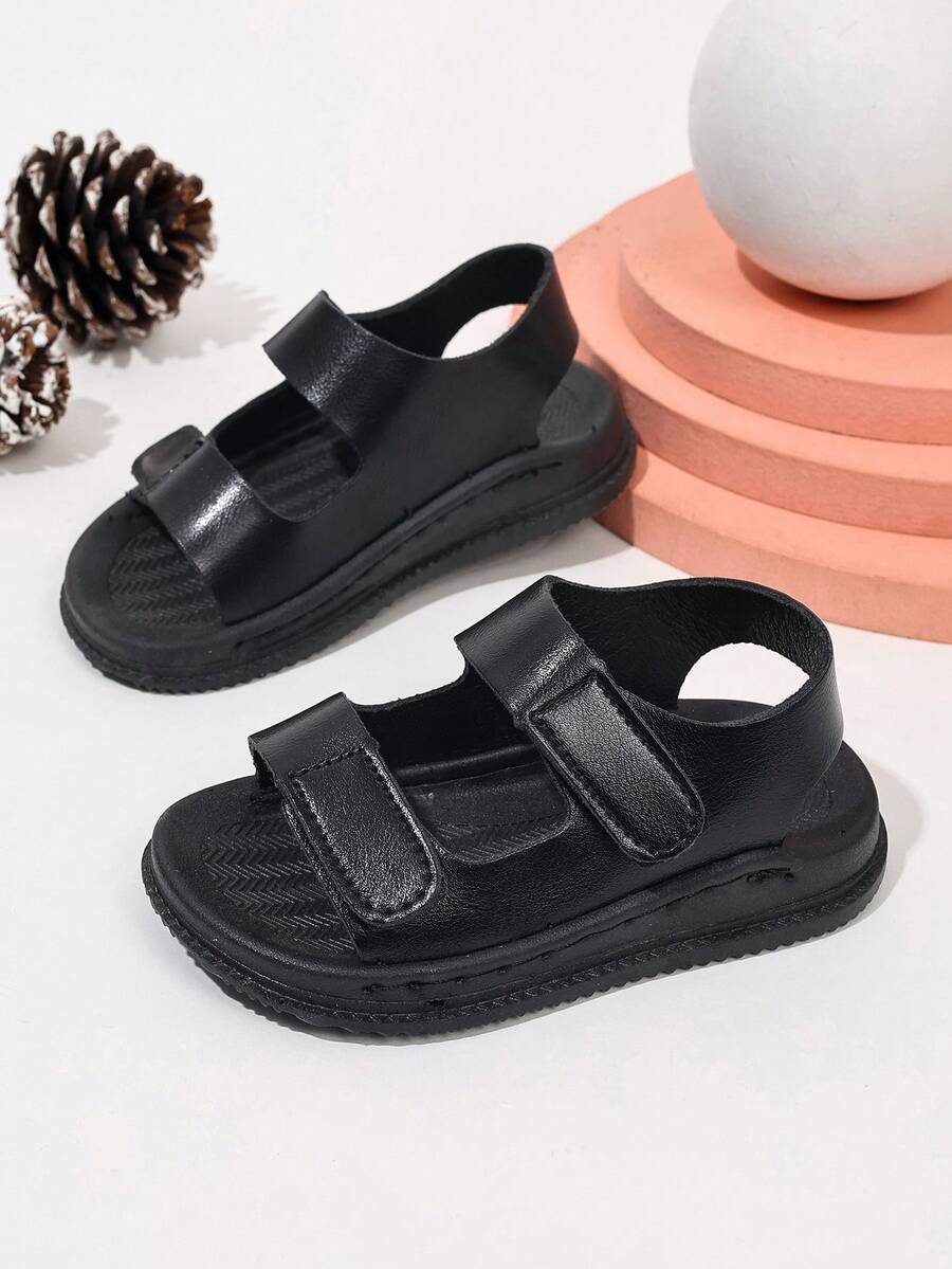 Children's Fashion Flat Sandals, Hook And Loop Closure Sandals For Toddlers & Kids - Black - View 1