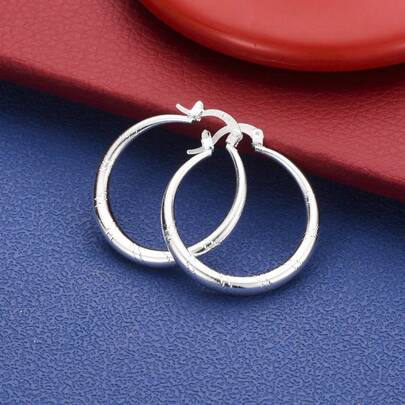 925 Sterling Silver Plated Delicate Flat Round Earrings For Women, Stylish And Charming Wedding Party Accessories And Gifts