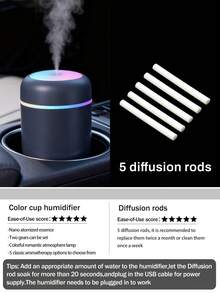 300ml USB Powered Colorful LED Light Humidifier, Suitable For Home, Office, Car, Multiple Colors Available, Daily Humidification, Prevent Dryness, Car Accessories, Electric Aroma Diffuser, Car Air Freshener - Cylinder - View 13