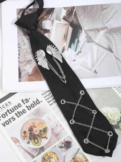 1件男士时尚DIY金属西部龙/水钻翅膀/骷髅装饰钻石链领带