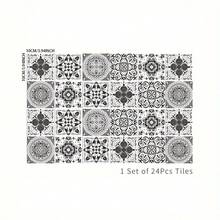 24pcs Retro Black And White Self-Adhesive Tile Stickers, Horizontal Arrangement, Classic Tile Design, Durable Wall Stickers, Kitchen Tile Stickers - one-size - View 3