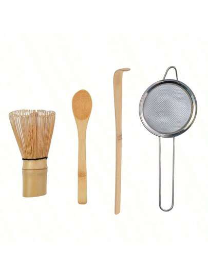 4 Stücke Set Bambus Quirl, Tee Löffel, Matcha Quirl, Tee Löffel und Tee Sieb, Tee Zubehör