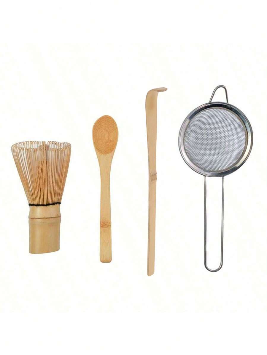4件套竹制茶筅茶匙抹茶筅茶匙和茶勺茶漏泡茶工具