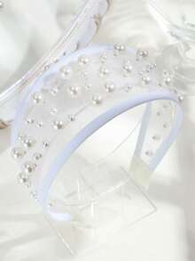 优雅宽檐网纱巴洛克风格仿珍珠发箍，复古别致百搭发饰发带发圈 - 彩色 - 查看 4