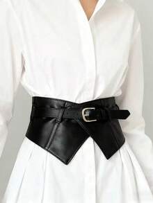 1pc Women's Versatile Black Elastic Waist Belt, Minimalist Design, Suitable For Accessorizing Suits, Dresses Or Daily Commute Outfits - Black - View 2