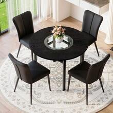 Modern Minimalist Round Table Set (With 4 Black Polyurethane Chairs And Black Metal Legs), 100cm Diameter Round Table With Black Wood Look, Suitable For The Living Room, Etc. - Black - View 4