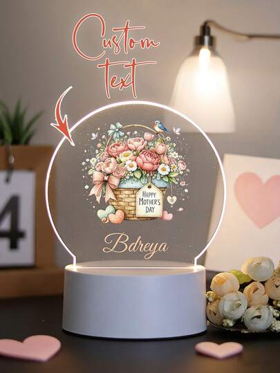 1 Luz nocturna decorativa personalizada para niños, luz nocturna con diseño de cesta de flores y animales, luz nocturna con nombre personalizado, logotipo personalizable, luz nocturna LED, adecuada para cumpleaños, fiestas, actividades creativas, regalos del Día de la Madre, como regalo para familiares y amigos, también se puede usar para decoración personalizada del dormitorio.