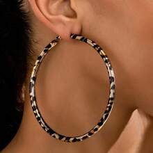 1 Pair Of Vintage Elegant Geometric Large Circle Leopard Print Pendant Earrings For Women, With An Exaggerated Design And Luxurious Fashion Style, Suitable For Women's Daily Wear, Banquets, And Stage Performances - Màu sắc hình ảnh - Xem 1