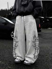 1 Peça Calça de Malha Solta de Perna Larga da Moda para Adolescentes Masculinos, Tecido Confortável, Múltiplas Cores Disponíveis, Adequado para Escola e Uso Diário, Todas as Estações, Estilo Unissex (Recomendado Escolher um Tamanho Maior) - Cinza - Visão 1