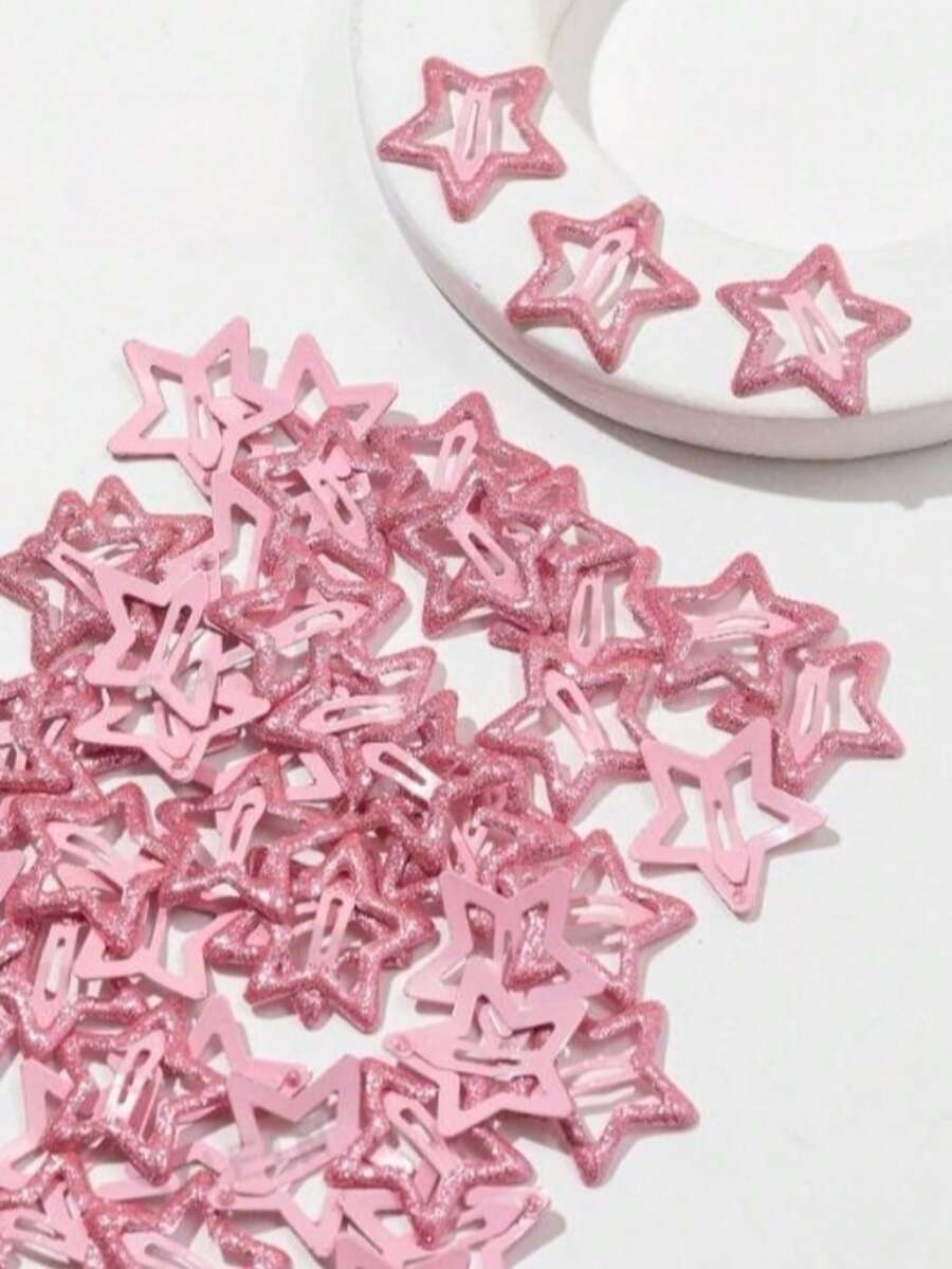 10/20/40个装 女士粉色星星时尚基础款发夹 - 粉色 - 查看 1