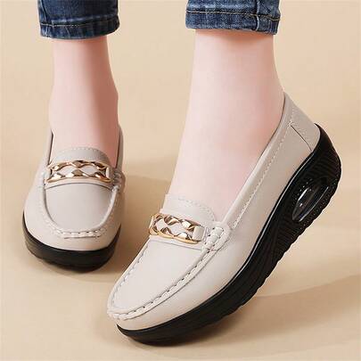 Mocasines con cojín de aire para mujer, suela gruesa de estilo británico, negros, de suela blanda y cómodos, tallas grandes