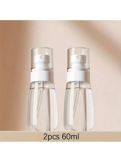 2pcs 60ml Portable Transparent Refillable Fine Mist Spray Bottles, Suitable For Perfume, Lotion, Toiletries, Leak-Proof Design For Travel