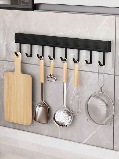 1pc Kitchen Sliding Hook Rack, No-Drill Single-Row Hanging Rod Storage Rack, Multi-Functional Spoon And Spatula Holder, Wardrobe Hook, Kitchen Cabinet Hook, Wardrobe Hook, Dormitory Hook