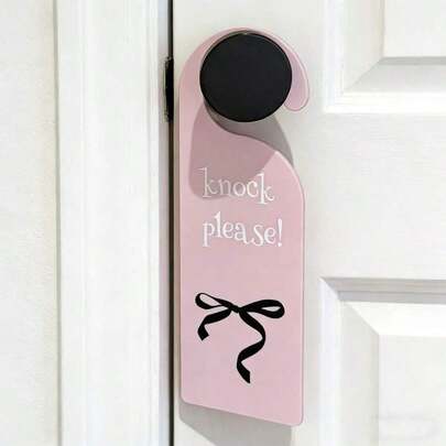 1pc Pink Bow Acrylic Hanging Sign With "Please Knock" Design, Durable Indoor/Outdoor Door Decor, Suitable For Girl's Room, Dorm, And Apartment, Ideal Welcome Sign