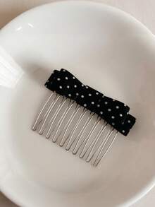 1pc Women's Hair Accessory, Cute Black & White Polka Dot Bow Hair Clip, Retro Sweet Minimalist Student Hair Pin, Versatile Elegant Side Bangs Hair Clip - Multicolor - View 5