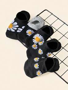 5 Pairs Women's Thin Floral Print Non-Slip Silicone Grip Boat Socks, Suitable For Spring And Summer - Multicolor - View 6
