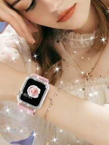 二合一玻璃表壳 + 闪亮弹力表带，兼容 表带 40mm 41mm 42mm 44mm 45mm 46mm，兼容 Series 11 10 9 8 7 6 5 4 3 SE，可调节尼龙腕带，搭配闪亮水钻表壳，专为女孩设计。 - 閃閃錶帶+閃閃錶殼 - 查看 8