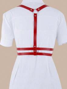 1pc Women's Punk Style Backless Harness Fashion Body Chain Leather Waist Belt, Stylish & Sexy - Red - View 5