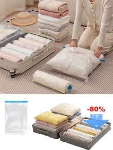 【时尚旅行衣橱】1个手卷真空收纳袋，告别打包烦恼！15个卷式旅行真空压缩袋（无需气泵）——节省80%空间，轻松整理衣物、内衣和旅行必备品 | 轻便、可重复使用、防水 - 透明款 - 查看 2