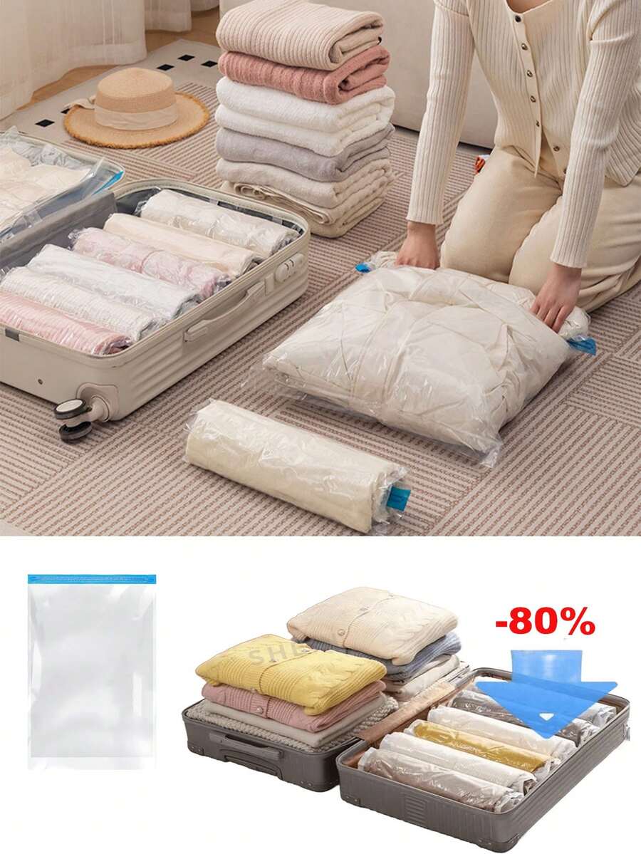 【时尚旅行衣橱】1个手卷真空收纳袋，告别打包烦恼！15个卷式旅行真空压缩袋（无需气泵）——节省80%空间，轻松整理衣物、内衣和旅行必备品 | 轻便、可重复使用、防水