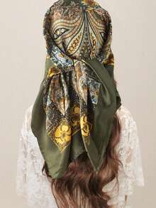 1pc Women's Paisley & Cashew Pattern Woven Printed Scarf, Fashion Headscarf, Suitable For Travel, Evening Party - Multicolor - View 1