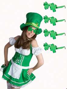 1pc,St. Patrick's Day Festive Four-Leaf Clovers - Bright Green Four-Leaf Clovers Are Stylish Party Fashion Glasses That Are A Great Choice For Irish Holiday Parties, Spring Celebrations And Creative Gifts - Green - View 2