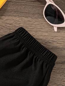 2pcs/Set Girls Casual Everyday Heart Print Short Sleeve T-Shirt And Long Pants Set, Summer - Yellow - View 7