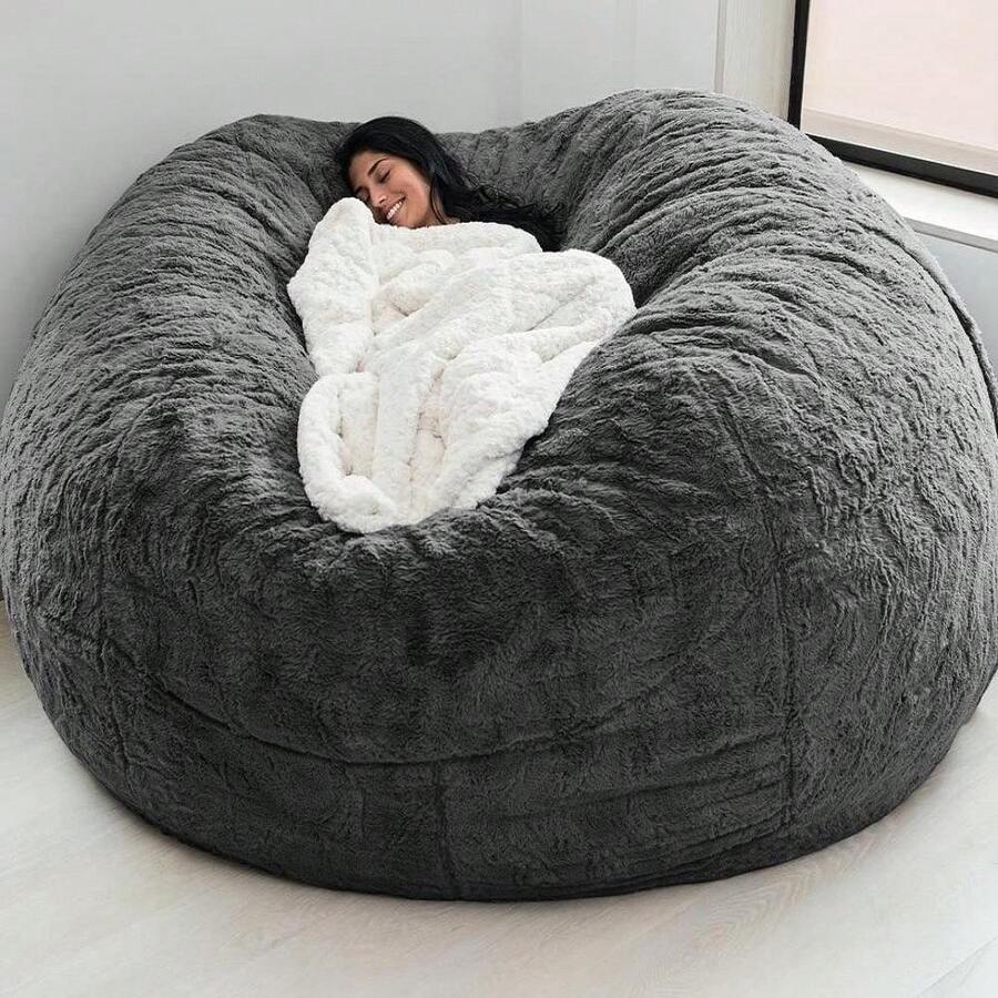 1pc Portable Foldable Multifunctional Minimalist Velvet Art Slouchy Beanbag Sofa Chair (Only Cover, No Filling), Living Room, Multi-Color, Washable, Adult Tatami Mat Sofa Cover - 灰色 - 查看 1