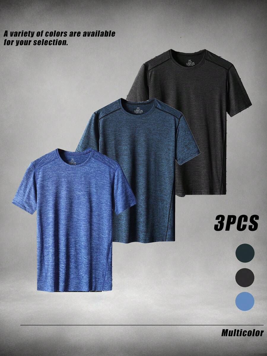 3 piezas de tops de manga corta para hombres, estilo casual para exteriores - Multicolor - Ver 1