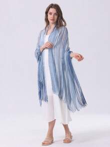 1条渐变色优雅编织围巾，适合春秋季佩戴 - 藍色 - 查看 4