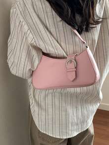 1个女士聚氨酯皮革手提包，酒红色法棍包，Y2K风格迷你方包，简约迷你包，单肩/腋下包，复古迷你包，多功能工作包，学生迷你方包，复古风格女士手提包，时尚酒红色包，复古风格 - 淺粉色 - 查看 7