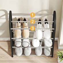 1pc Simple Shoe Rack, Multi-Functional Metal Shoe Organizer, Dust-Proof Shoe Storage Shelf For Home Entryway, Dorm, Black/White - View 4