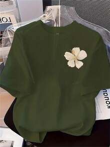 % Cotton Printed-Shirt, Street Style Loose Fit, Basic Versatile Piece, Casual Everyday Top, Couple's Matching Style [Directional] Women's Fashion Printed-Shirt, Soft, Versatile | White Floral Pattern - 白色 - 查看 10