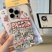 1pc Cool Space Transparent Case With Graffiti Design, Shockproof Full Coverage TPU High-Quality Material Phone Case Suitable Compatible With Iphone 13, 14, 15 Pro Max, 16, 16 Pro, 16 Pro Max, 16 Plus, 17, 17 Pro, 17 Pro Max, 17 Air; Also Suitable Compatible With Iphone 11, 12 Pro Max, X, XR, XS Max, 7, 8 Plus Silicone Protective Cover; Fashionable, Personalized, Retro, Artistic, Cute Couples Design - Multicolor - View 3
