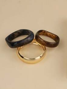 ZA 女士不规则波浪手镯套装 | 树脂镀金三件套，可叠戴，波西米亚风，复活节礼物，沙滩派对饰品 - 幾何手鐲 - 查看 5